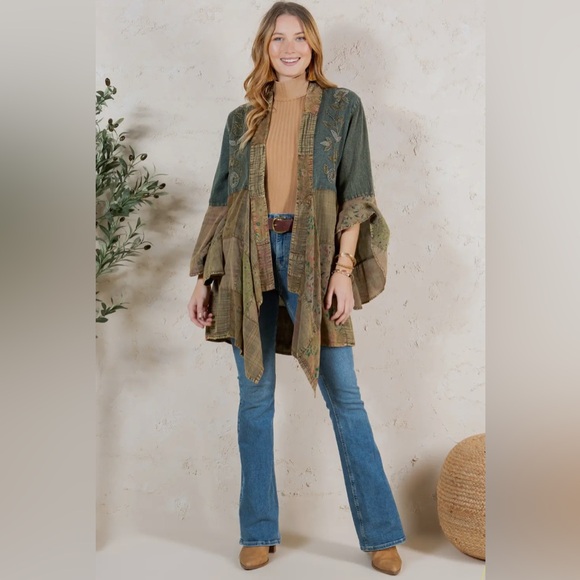 Young Threads Sweaters - Young Threads Artisan Boho Patchwork Denim Cotton Kimono